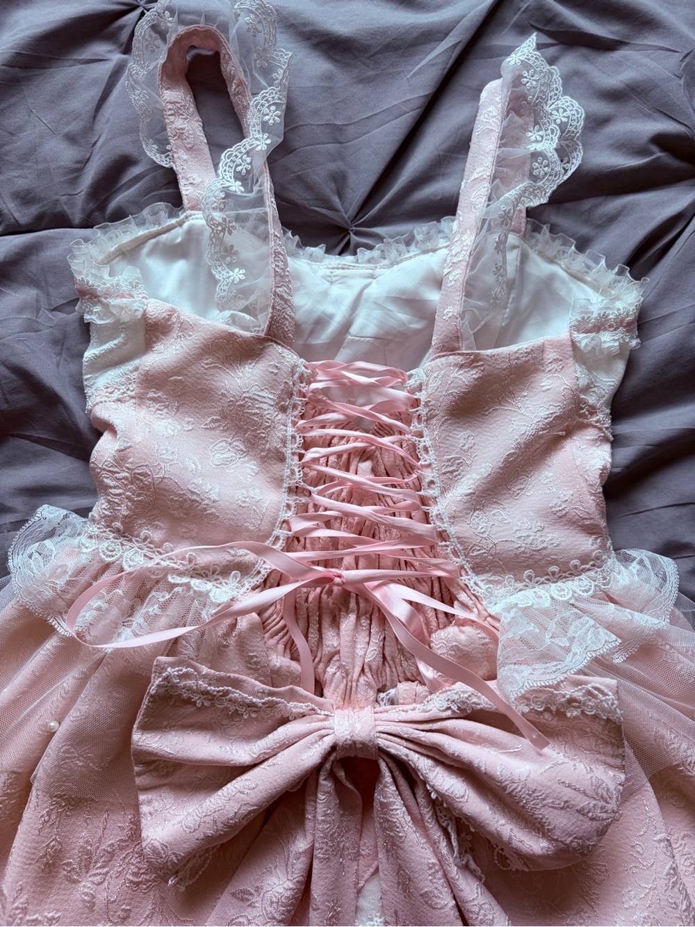Pink & White Lace Victorian Vintage Style Dress - Picture 12 of 13